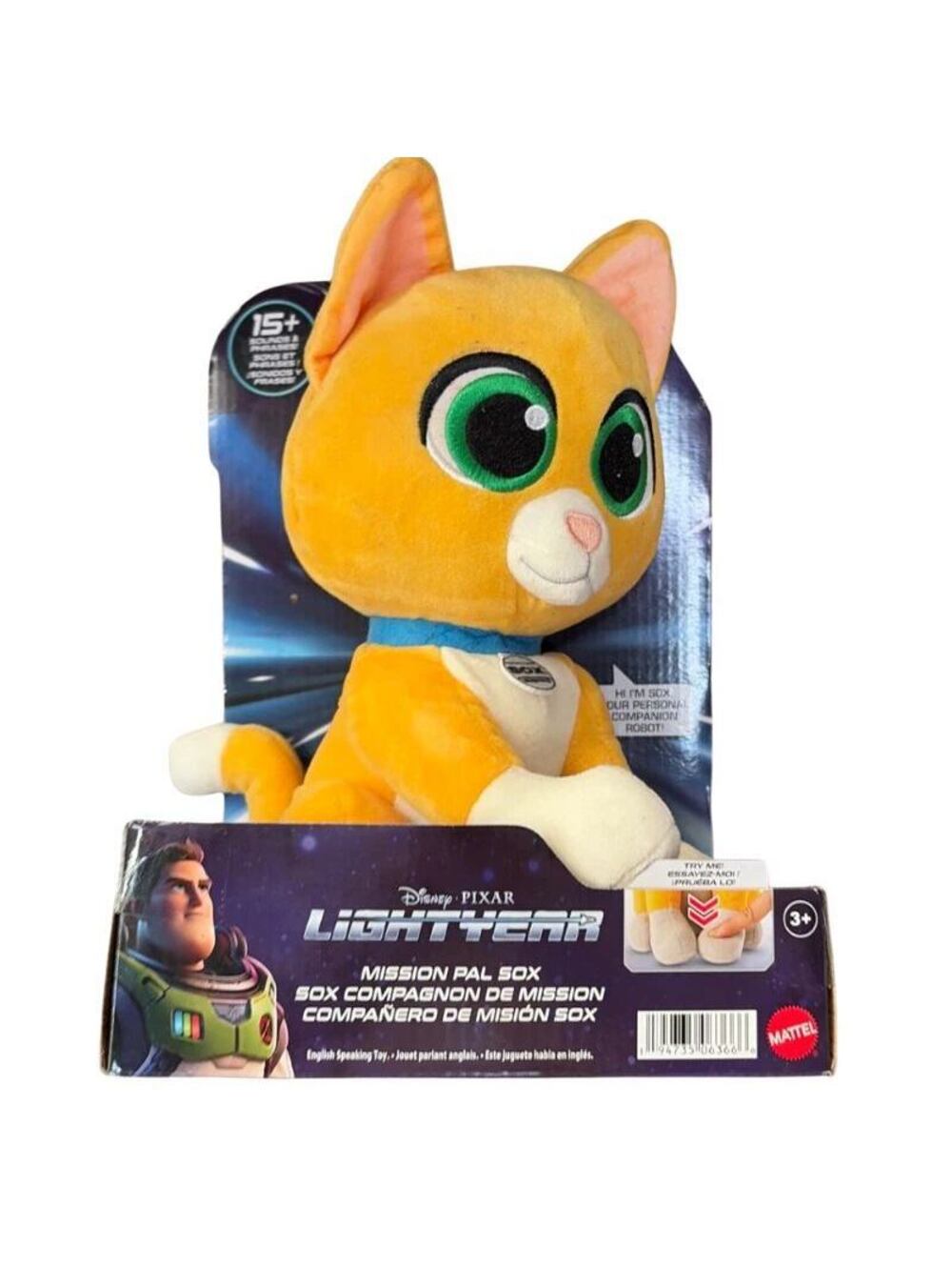 Disney Pixar Lightyear Mission Pal Sox Talking Plush Cat 15+ Sounds Mattel